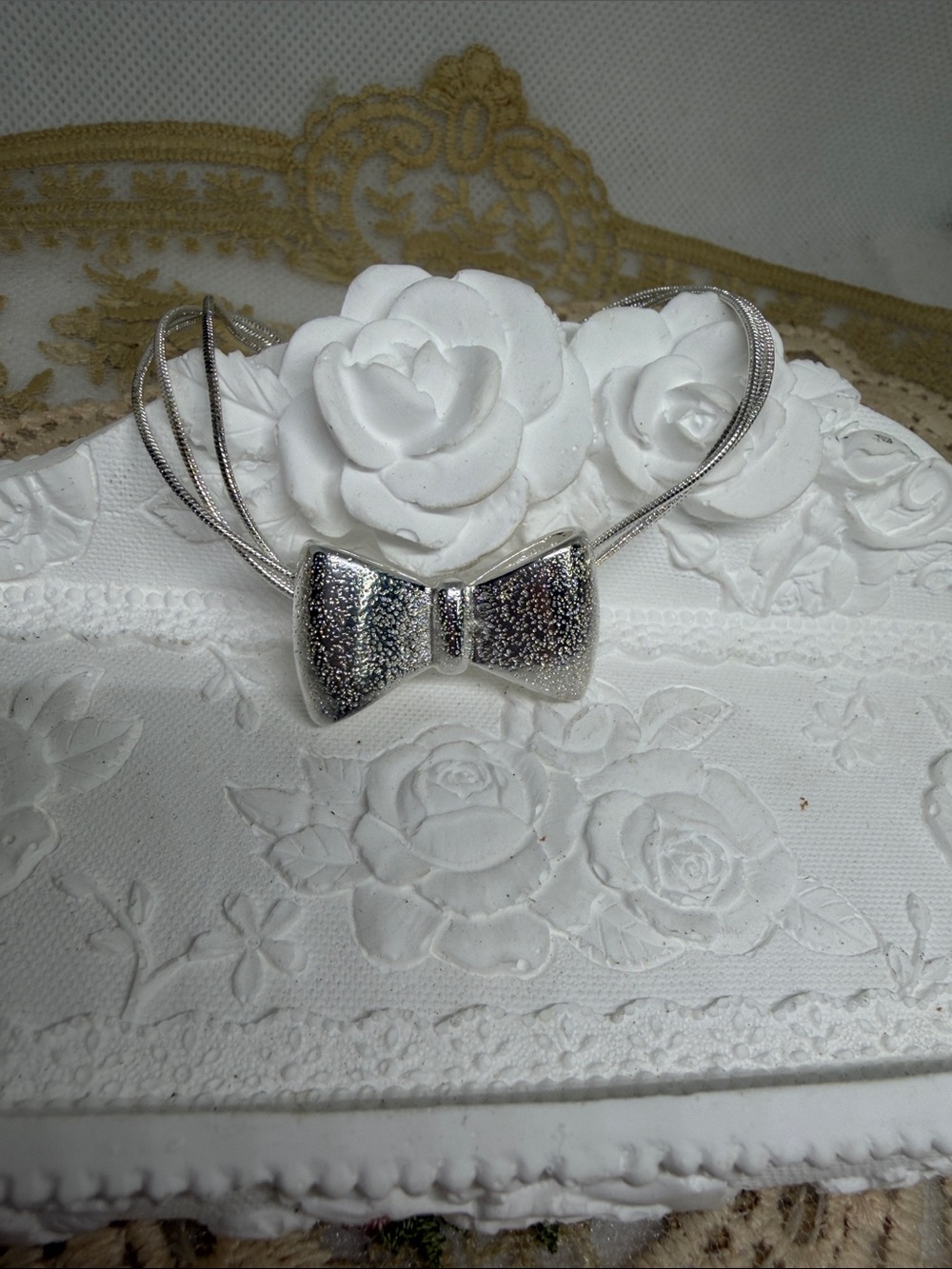 925 Sterling Silver Oversized Bow Triple Snake Chain Bracelet Coquette - Picture 5 of 7